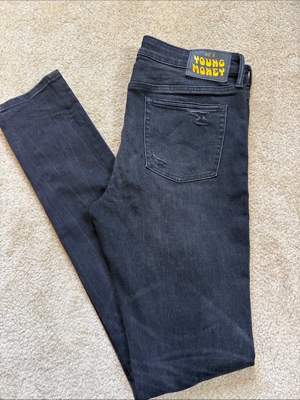 American Eagle Outfitters x Young Money Stacked Black Skinny Jeans 36x34